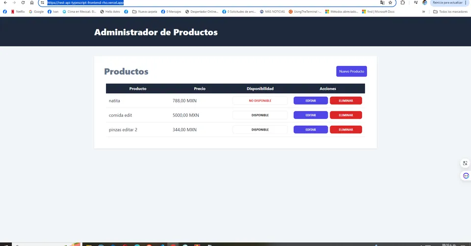 FULL STACK REACT CON PERN ADMINISTRADOR DE PRODUCTOS Y REST API